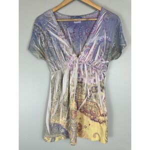 Daniel Benjamin Y2K Short Sleeve V-Neck Floral All Over Print Tunic Size Medium